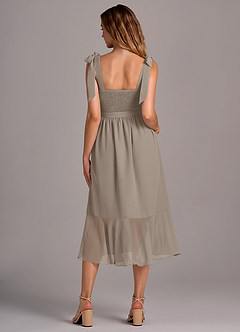 Azazie Deb Bridesmaid Dresses Taupe A-Line with Pockets Chiffon Convertible Dress image6