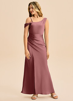 Azazie Madelyn Junior Amethyst Sheath Off the Shoulder Stretch Satin Dress image3