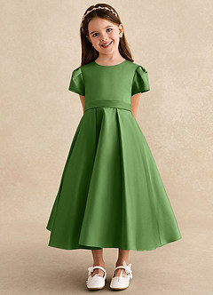 Azazie Princess Flower Girl Dresses Basil A-Line Pleated Matte Satin Dress image6