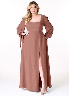 Azazie Leonia Bridesmaid Dresses Cedar Rose A-Line Long Sleeve Chiffon Dress image11