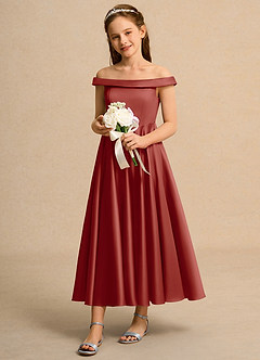 Azazie Teeny Girls Formal Sukienki dla dziewczynek sypiących kwiaty Linia A Pofałdowany Matowy satynowy Długość kostki Sukienka image1