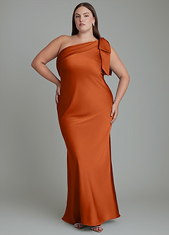Azazie Yuanna Bridesmaid Dresses Burnt Orange Mermaid One Shoulder Stretch Satin Dress image8