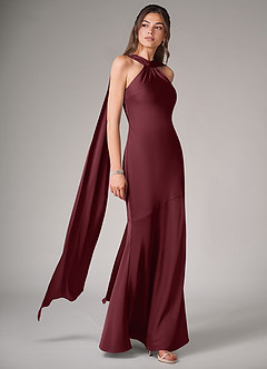 Azazie Kinsley Vestidos de damas de honor Vestido de Cabernet de Satén Elástico de Corte Sirena con Corte Lateral image3