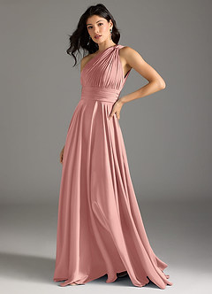 Azazie Charlize Robes de demoiselle d'honneur Robe Trapèze en Satin extensible Ue épaule Rosette image4