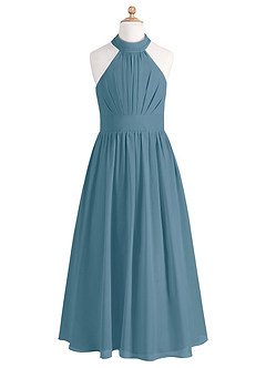 Azazie Iman Junior Abito A-Line in Chiffon Plissettato Bermuda image6