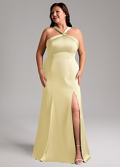 Azazie Rue Vestidos de damas de honor Vestido de Sorbete De Limón de Satén Elástico de Corte Sirena con Plisado image10