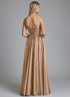 Azazie Delmie Brautjungfernkleider A-Linie Korsett Stretch-Satin Kleid Taupe image2
