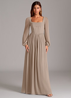Azazie Maree Brautjungfernkleider A-Linie Korsett Chiffon Kleid Taupe image5