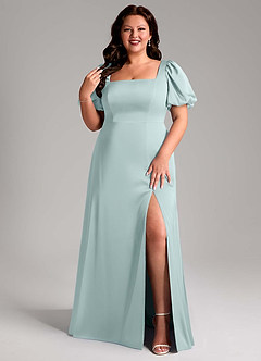 Azazie Fyona Bridesmaid Dresses Mist A-Line Pleated Stretch Satin Dress image8