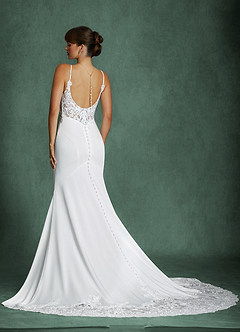 Azazie Gina Wedding Dresses Diamond White Mermaid Square Neckline Crepe Back Satin Dress image2