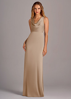 Azazie Wrenlee Bridesmaid Dresses Taupe A-Line Stretch Satin Dress image1