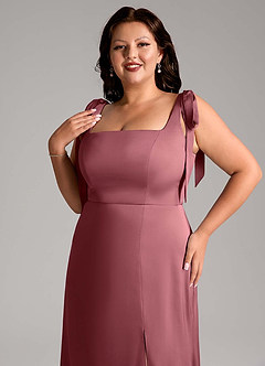 Azazie Frostine Vestidos de damas de honor Vestido de Rosa Del Desierto de Satén Elástico de Corte en A con Lazo image10