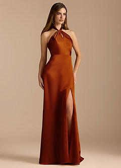 Azazie Tracie Bridesmaid Dresses Auburn A-Line Pleated Metallic Satin Dress image5