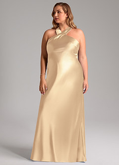 Azazie Doretta Bridesmaid Dresses Gold Mermaid Bow Metallic Satin Dress image12