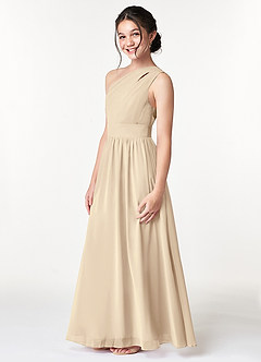 Azazie Molly Junior Champagne A-Line Pleated Chiffon Dress image5