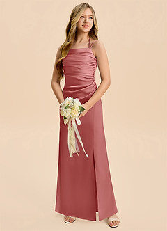 Azazie Nova Junior Vestido de Rosa Antigua de Satén Elástico de Corte Recto con Plisado image3