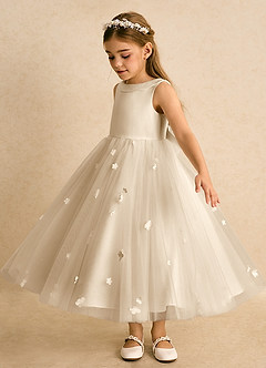 Azazie Angel vestidos de niña de las flores Vestido de Champán de Tul de Princesa con Lazo image4