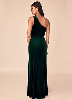 Azazie Argan Bridesmaid Dresses Emerald A-Line One Shoulder Pleated Velvet Dress image5