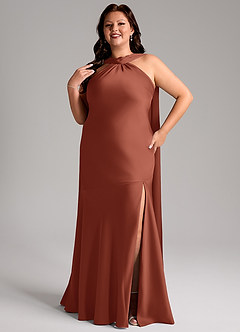 Azazie Kinsley Bridesmaid Dresses Auburn Mermaid Side Slit Stretch Satin Dress image11