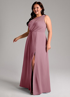 Azazie Phaedra Vestidos de damas de honor Vestido de Malva Vintage de Gasa de Corte en A con Hombro unilateral image12