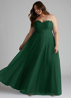 Azazie Roni Vestidos de damas de honor Vestido de Verde Oscuro de Tul de Corte en A Convertible con Escote de Corazón image9
