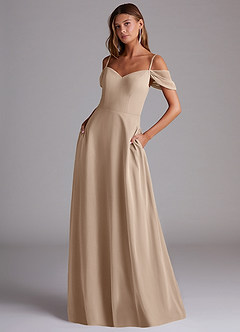 Azazie Marley Bridesmaid Dresses Taupe A-Line Off the Shoulder Chiffon Convertible Dress image1