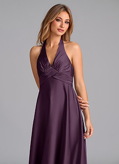 Azazie Tessie Robes de demoiselle d'honneur Robe Trapèze en Satin extensible Plissée Prune image6