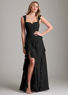 Azazie Sloane Bridesmaid Dresses Black A-Line Sweetheart Neckline Chiffon Dress image3