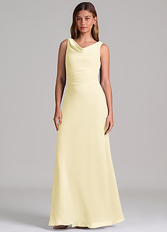 Azazie Nerine Bridesmaid Dresses Lemon Sorbet A-Line Pleated Chiffon Dress image4