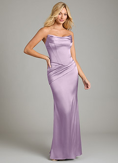 Azazie Sorrel Bridesmaid Dresses Frosted Lilac Mermaid Strapless Stretch Satin Convertible Dress image6
