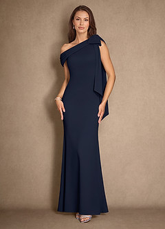 Azazie Myers Mother of the Bride Dresses Dark Navy Mermaid Pleated Stretch Crepe Dress image1