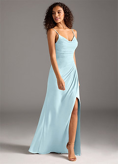 Azazie Deandra Robes de demoiselle d'honneur Robe Sirène en Mousseline de soie Plissé Bleu Nuage image4