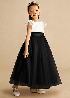 Azazie Pookie Flower Girl Dresses Black A-Line Lace Tulle Dress image2