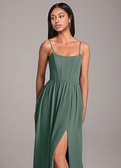 Azazie Kailee Bridesmaid Dresses Sea Moss A-Line with Pockets Chiffon Dress image2