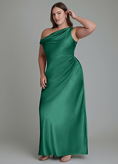 Azazie Emerson Bridesmaid Dresses Emerald Mermaid Off the Shoulder Metallic Satin Dress image11