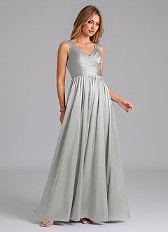 Azazie Keyla Bridesmaid Dresses Silver A-Line Pleated Stretch Satin Dress image5