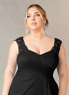 Azazie Edelin Mother of the Bride Dresses Black A-Line Sweetheart Neckline Pleated Mesh Dress image12