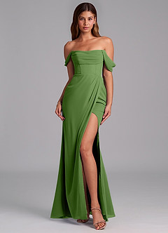 Azazie Johana Jurken voor bruidsmeisjes Converteerbaar Jurk van Chiffon met Zeemeermin Off the Shoulder Basilicum image3