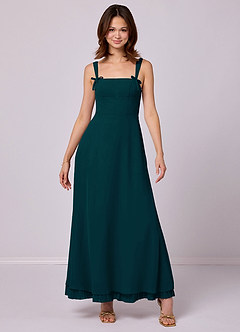 Barbie ♥ Azazie Final Sale Pine A-Line Pleated Chiffon Dress image3