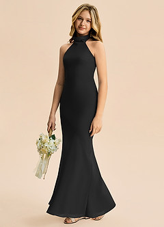 Azazie Velli Junior Vestido Preto de Chiffon de sereia com Pescoço alto image4