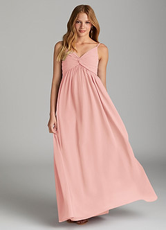 Azazie Raychel Junior Auburn A-Line Pleated Chiffon Dress image1