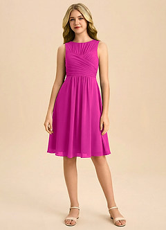 Azazie Skyla Junior Linia A Pofałdowany Szyfon Mini Młodsza druhna Sukienka image3