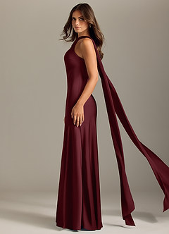 Azazie Kinsley Vestidos de damas de honor Vestido de Cabernet de Satén Elástico de Corte Sirena con Corte Lateral image4
