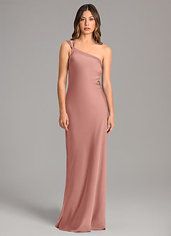 Azazie Monroe Bridesmaid Dresses Rosette Mermaid One Shoulder Stretch Satin Dress image4
