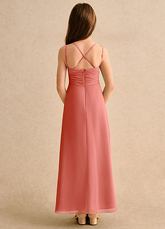 Azazie Zaida Girls Formal Robe Demoiselle D'honneur Fillette Robe Trapèze en Mousseline de soie Plissée Rose Saumon image2