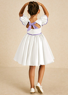 Azazie Sugar Plum vestidos de niña de las flores Vestido de Marfil Lila de Satin Mate de Corte En A con Lazo image1