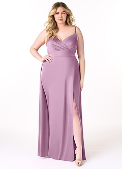 Azazie Dalilah Bridesmaid Dresses Wisteria A-Line V-Neck Pleated Stretch Satin Dress image6