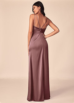 Azazie Aqua Bridesmaid Dresses Vintage Mauve A-Line V-Neck Pleated Stretch Satin Dress image2