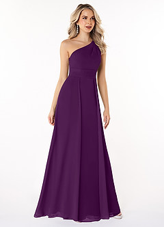 Azazie Dallas Brautjungfernkleider A-Linie One-Shoulder Chiffon Kleid Traube image3