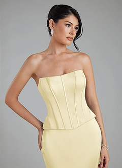 Azazie River Bridesmaid Dresses Lemon Sorbet Sheath Corset Stretch Satin Convertible Dress image4